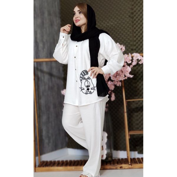 ست مانتو شلوار گلدوزی گربه 3760094 - Image 6