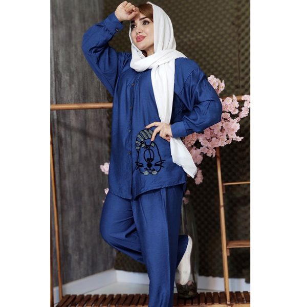 ست مانتو شلوار گلدوزی گربه 3760094 - Image 3