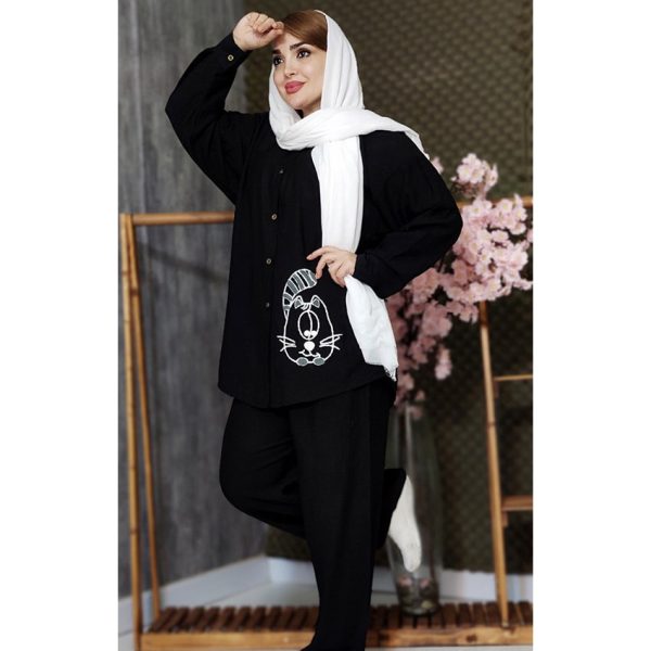 ست مانتو شلوار گلدوزی گربه 3760094 - Image 2