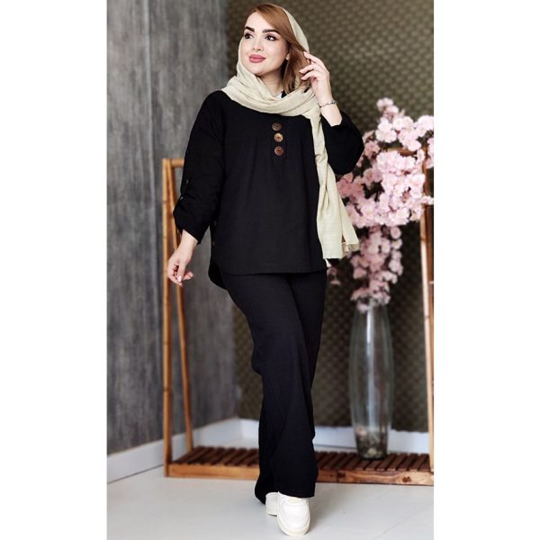 ست تونیک شلوار دکمه چوبی لینن