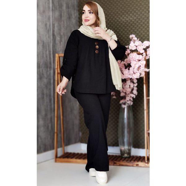 ست تونیک شلوار دکمه چوبی لینن