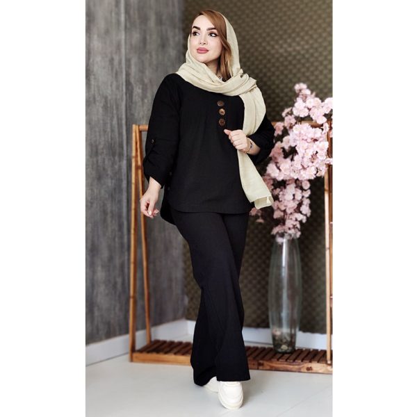 ست تونیک شلوار دکمه چوبی لینن