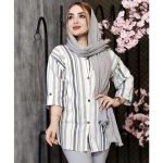 مانتو راه راه آستین 3 ربع نخی