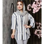 مانتو راه راه آستین 3 ربع نخی