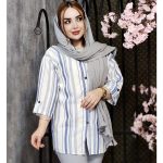 مانتو راه راه آستین 3 ربع نخی