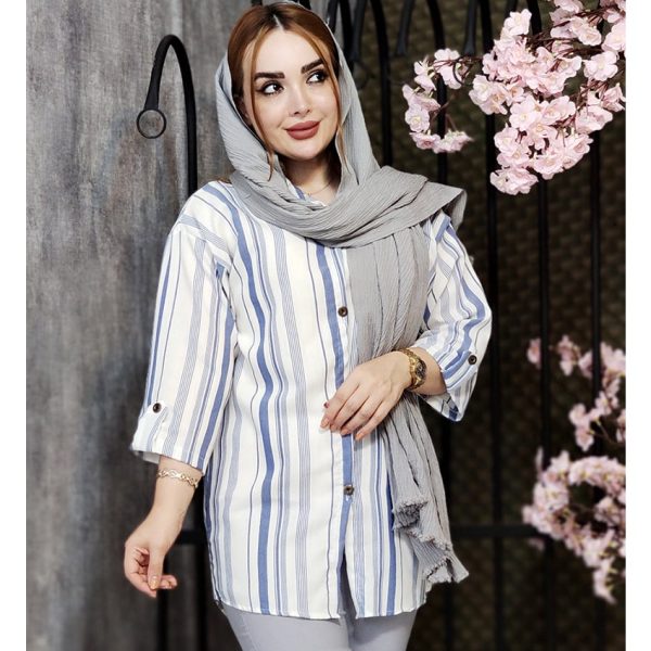 مانتو راه راه آستین 3 ربع نخی