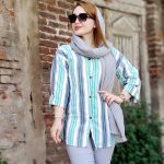 مانتو راه راه آستین 3 ربع نخی