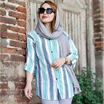 مانتو راه راه آستین 3 ربع نخی