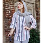 مانتو راه راه آستین 3 ربع نخی