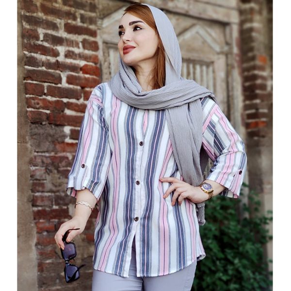 مانتو راه راه آستین 3 ربع نخی