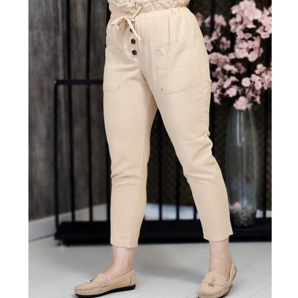 شلوار لینن جلو جیب مام فیت