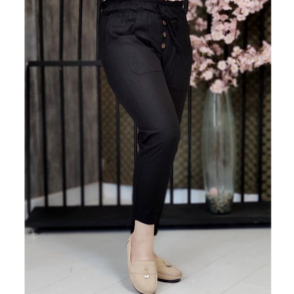 شلوار لینن جلو جیب مام فیت