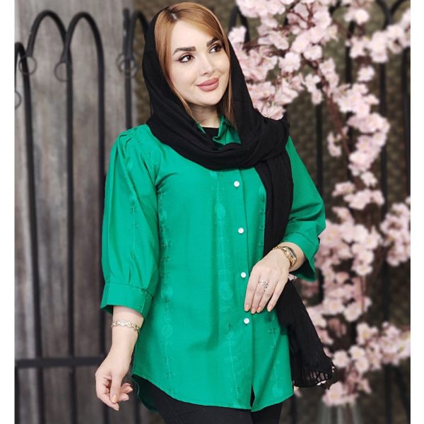 مانتو لینن گلدوزی آستین پفی