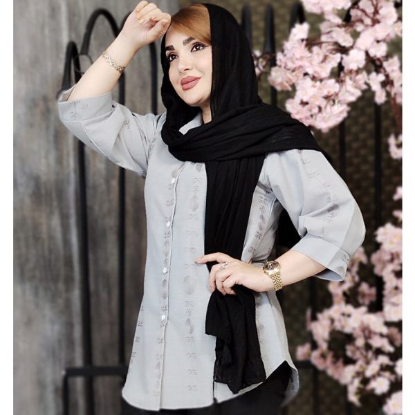 مانتو لینن گلدوزی آستین پفی