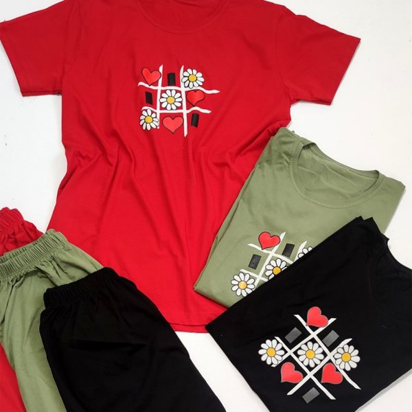 ست تیشرت شلوار گل و قلب