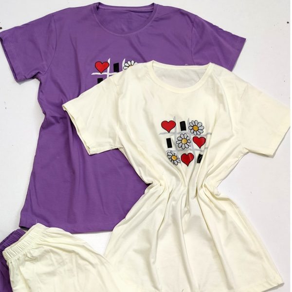 ست تیشرت شلوار گل و قلب