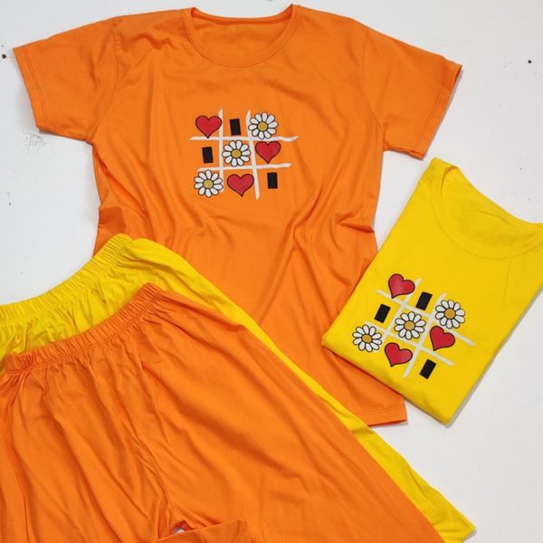 ست تیشرت شلوار گل و قلب