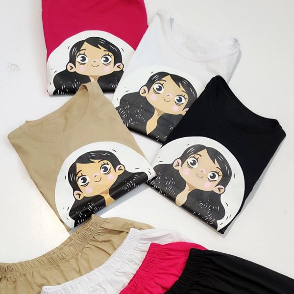 ست تیشرت شورتک چاپ دختر