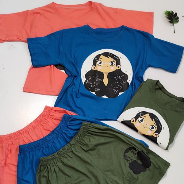 ست تیشرت شورتک چاپ دختر