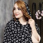 شال پلیسه مشکی گل سفید