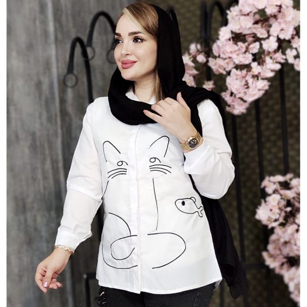 شومیز سفید ماهی و گربه - مانتو پاتریس رشت