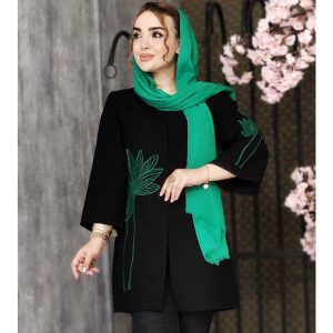مانتو شانتون گلدوزی برگ سبز