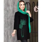 مانتو شانتون گلدوزی برگ سبز