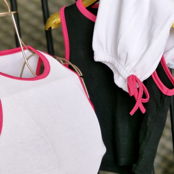 ست تاپ شورتک نوار صورتی