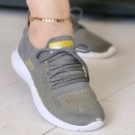 کتونی اسکیچرز طوسی زرد