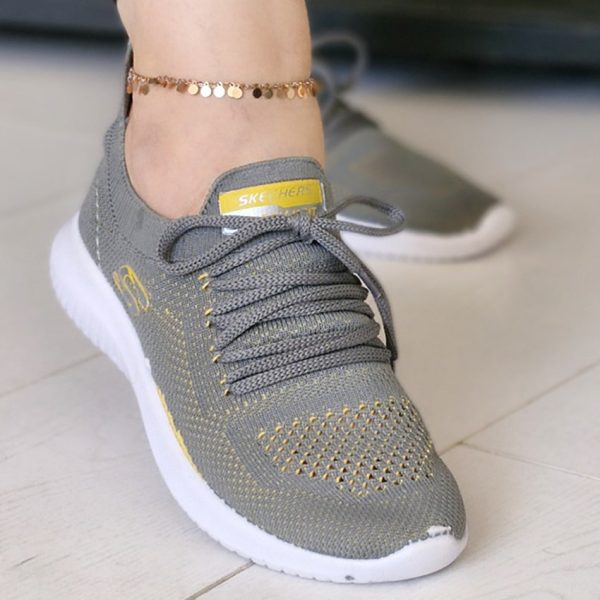 کتونی اسکیچرز طوسی زرد