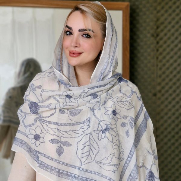 شال نخی طرح گل و برگ - مانتو پاتریس رشت