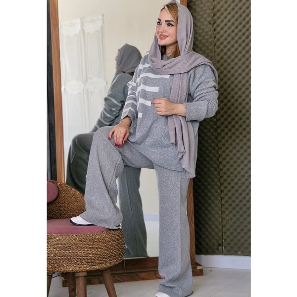 ست بافت راه راه سفید - مانتو پاتریس رشت