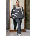 ست بافت راه راه سفید - مانتو پاتریس رشت