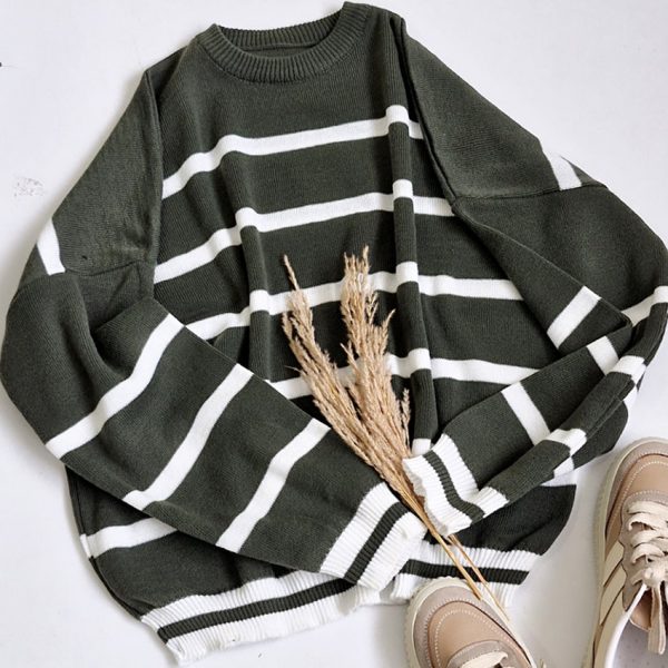 بلوز بافت راه راه یقه گرد - مانتو پاتریس رشت