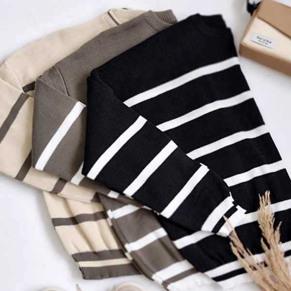 بلوز بافت راه راه یقه گرد - مانتو پاتریس رشت