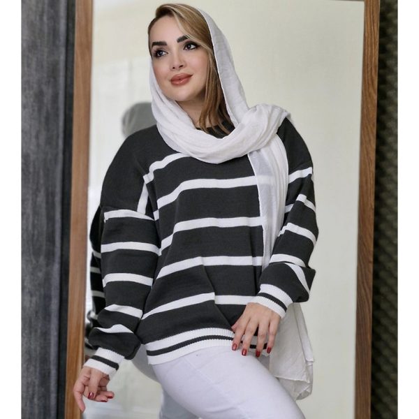 بلوز بافت راه راه یقه گرد - مانتو پاتریس رشت