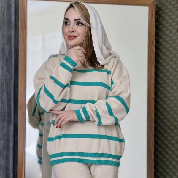 بلوز بافت راه راه یقه گرد - مانتو پاتریس رشت