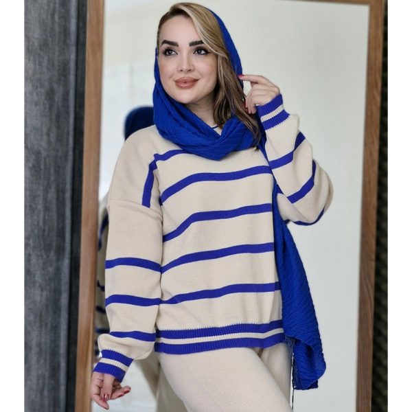 بلوز بافت راه راه یقه گرد - مانتو پاتریس رشت