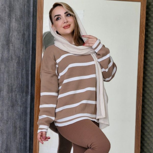 بلوز بافت راه راه یقه گرد - مانتو پاتریس رشت