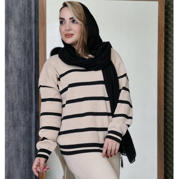 بلوز بافت راه راه یقه گرد - مانتو پاتریس رشت