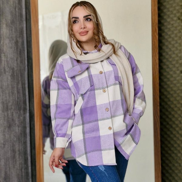 شکت چهارخونه دکمه چوبی - مانتو پاتریس رشت