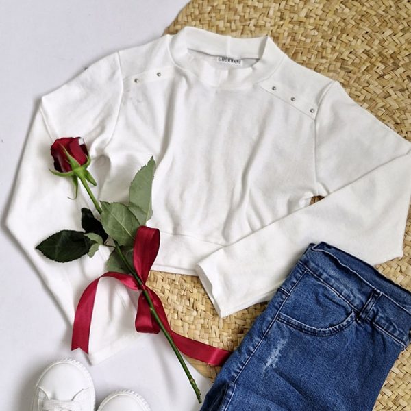 بلوز کراپ سرشونه نگین 34300661 - Image 2