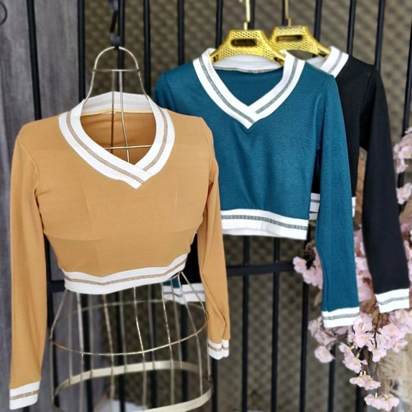 بلوز کراپ نوار سفید - مانتو پاتریس رشت