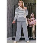 ست بافت یقه گرد راه راه - مانتو پاتریس رشت