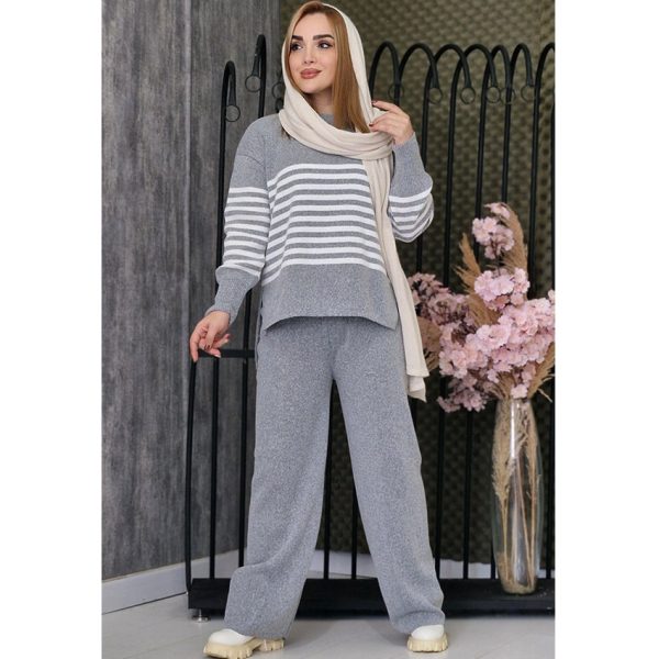 ست بافت یقه گرد راه راه - مانتو پاتریس رشت