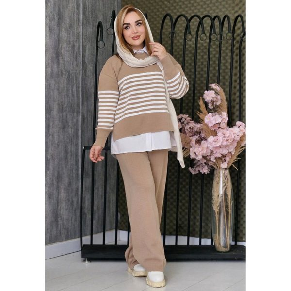 ست بافت یقه گرد راه راه - مانتو پاتریس رشت