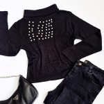 بلوز کراپ مشکی مرواریدی - مانتو پاتریس رشت