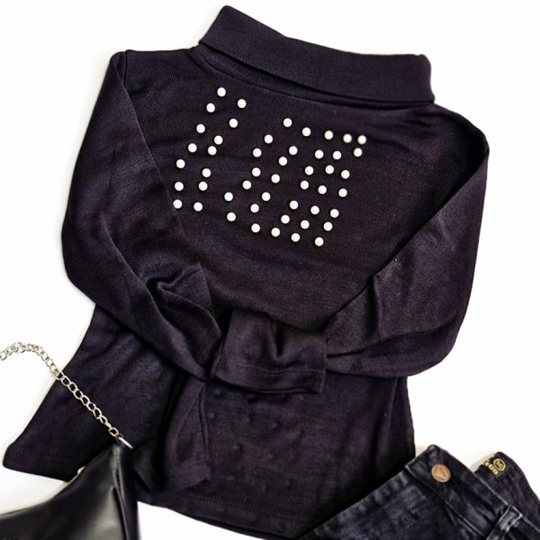 بلوز کراپ مشکی مرواریدی - مانتو پاتریس رشت
