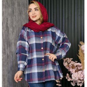 مانتو چهارخونه دکمه چوبی