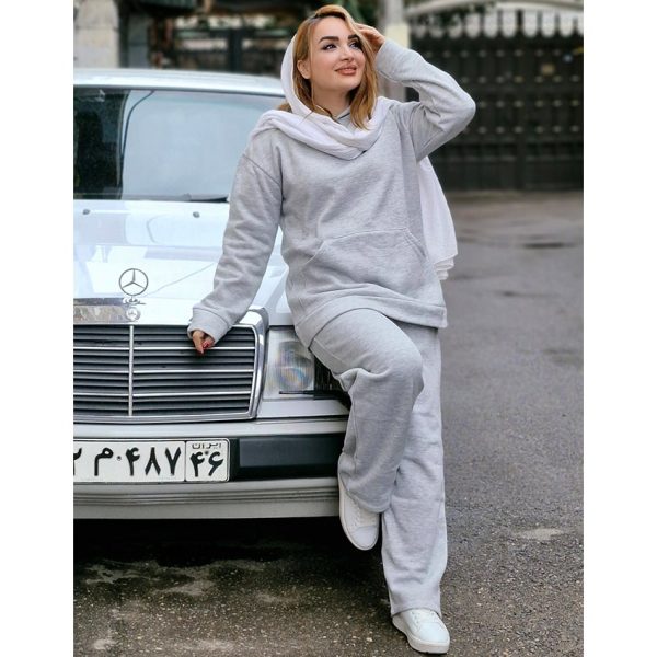 ست هودی شلوار ملانژ ساده